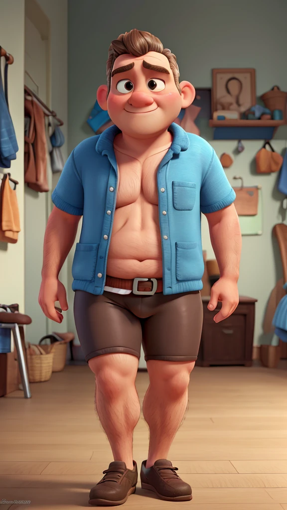 naughty man, Youngh,  very lazy, without hair,  plumpness, cyclist clothing, medium height, Pixar-style, 4K
