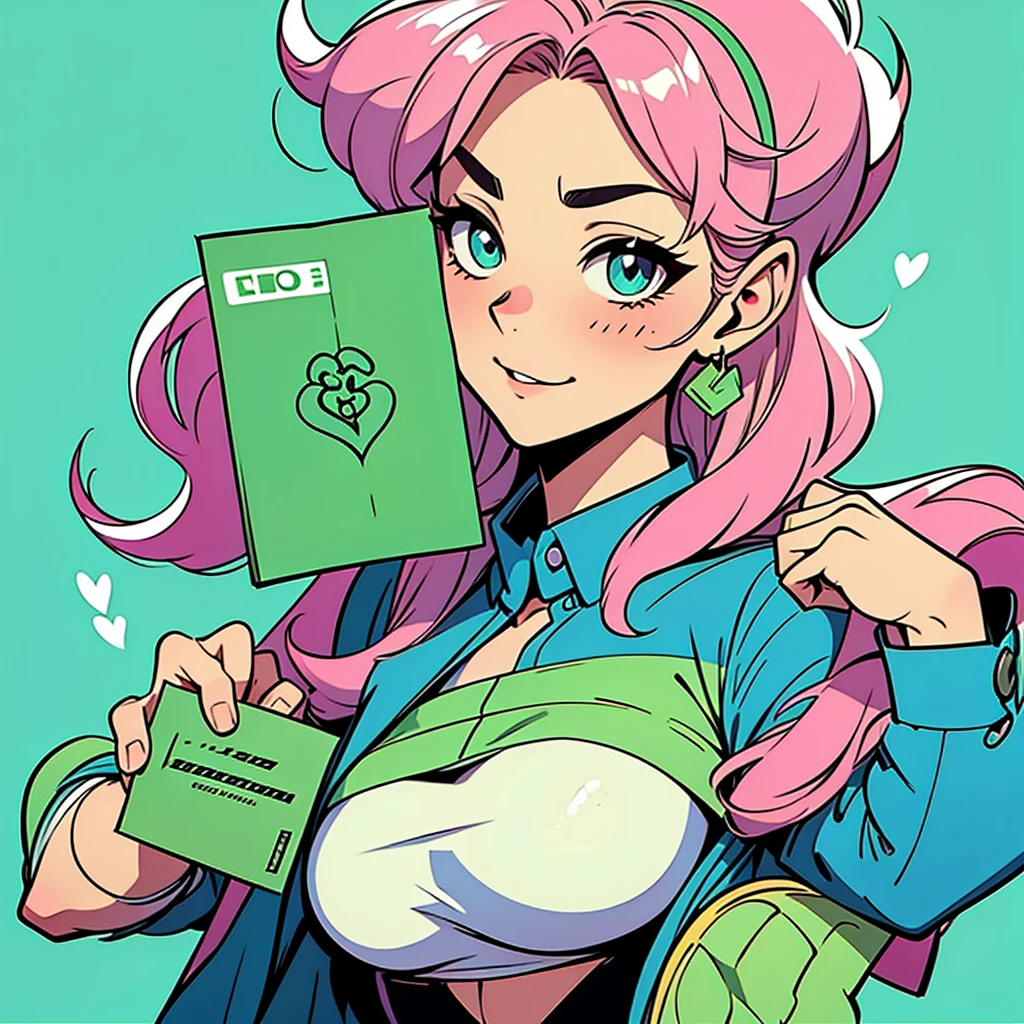Pink Brain Logo ,holding green money banknotes with blue background,best quality cartoon