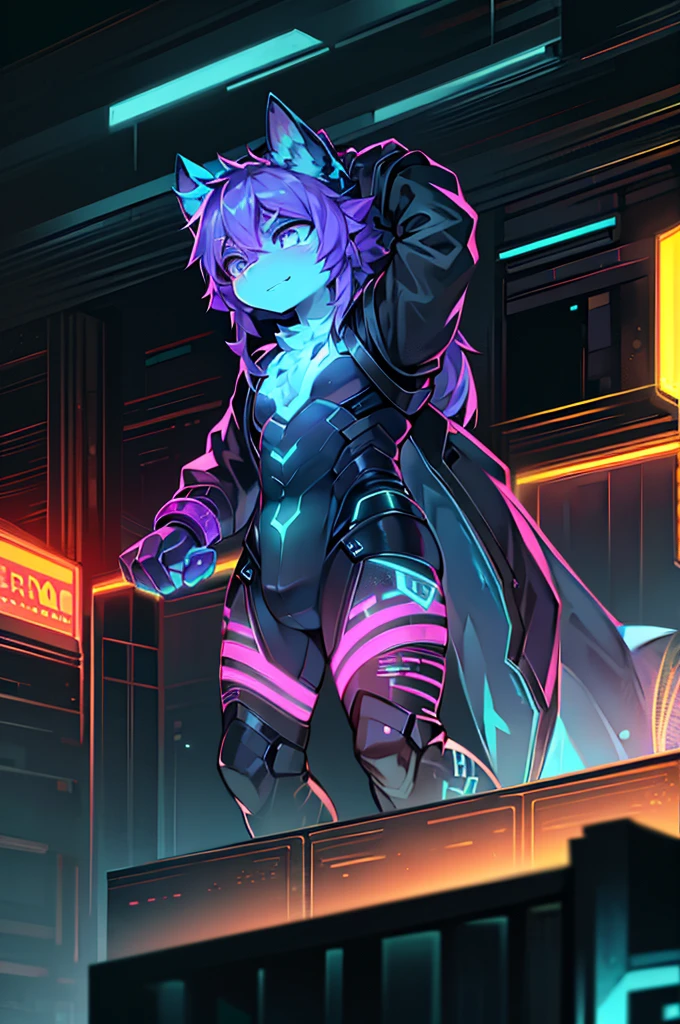 A mythical Kraken ninja stands poised in a neon-lit, dystopian metropolis, rendered in stunning 4K resolution, blending ancient legend with futuristic cyberpunk flair. The ninja's ornate, high-tech armor glows with a mesmerizing iridescent sheen, as intricate circuitry and glowing accents dance across the metallic surface. The dragon's scales shimmer in hues of indigo, violet, and electric blue, while neon accents pulse in fiery oranges and greens, casting an otherworldly glow across the surrounding urban landscape, exuding a sense of cutting-edge, cinematic grandeur.
