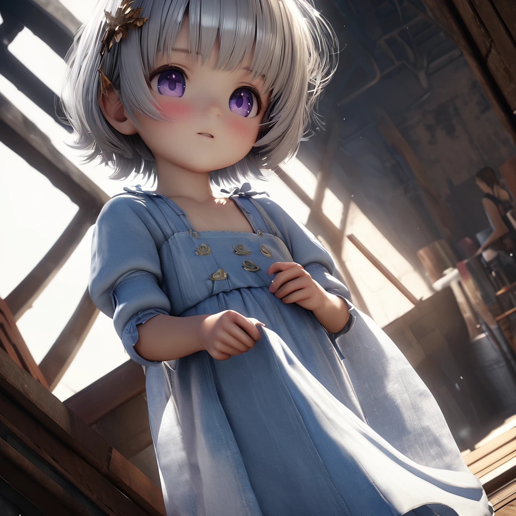 masterpiece, Highest quality, Very detailed, High resolution, An expensive solution, High resolution, 4K, 8K, ユニティ 8K 壁紙, Very detailed CG, masterpiece, Realistic, 2D, 3d, Beautiful details, depth, Fine texture, Highest quality: 1.3, Fully focused, Crispy.skin, .he, Very cute anime girl about , Expensive silver short hair, Girl about 3 years oldetty blue dress, blush, Mole, Release your lips, hair ornaments, heart, Purple eyes、Condom in mouth、A defiant smile、Lifting up your skirt in a dimly lit alley、クーラーの室外機の上にsit、Crotch close-up、Angle from below、I can see your underwear、Translucent slip、Spread your legs、Looking down from above、front、sit、Cotton panties
