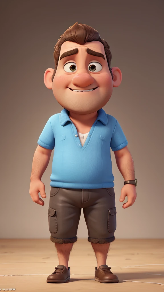 naughty man, Youngh, very lazy, baldie, plumpness, hairy chest, cyclist clothing, medium height, Pixar-style, 4K