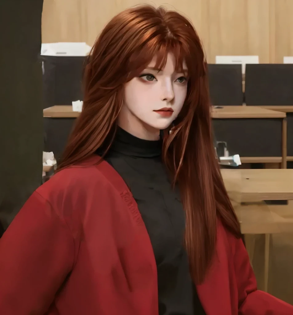 Reddish brown hair，Long hair