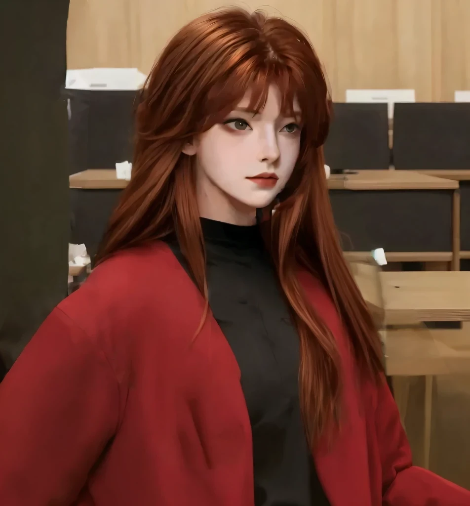 Reddish brown hair，Long hair