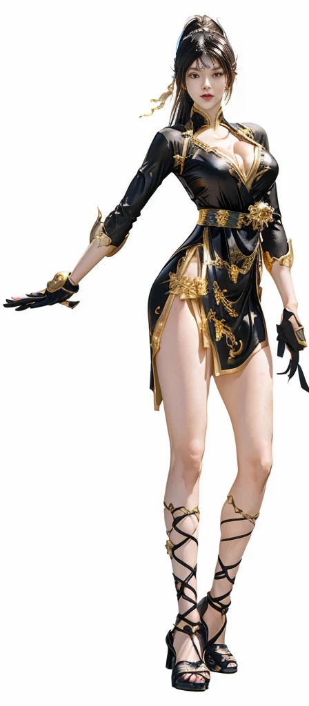 A woman in black, Full body fairy, chun li, Chun-Li, chun - li, Inspired by Pu Hua, Dead or Alive 6, Bayonetta, As a character in Tekken, Inspired by Yang Jin, Fighting Game Characters, Meinoichi, Gold plated black, Moon Themed Clothing