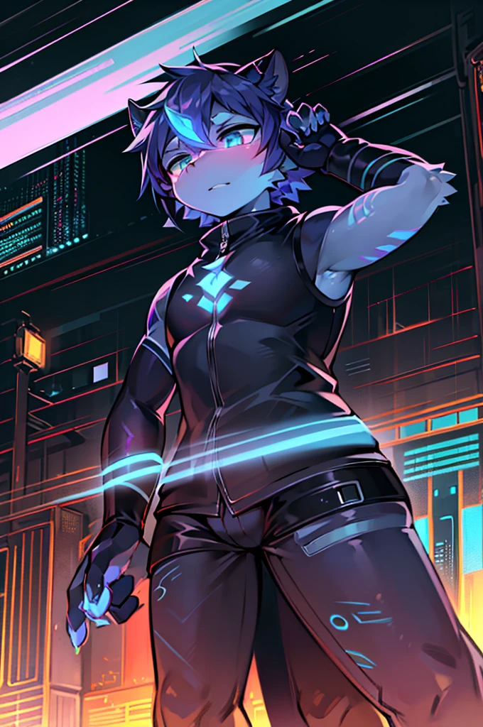 Furry dragon,bit girl,dark gray,Blue-and-black hair,Orange eyes,adolable,Black skin,It has a blue pattern,black reotard,Pure black pedal socks,Pure black pedal socks,full bodyesbian,nakeness,Shota,emaciated,emaciated,is shy,4K quality,Extreme light and shadow,Smooth and reflective skin