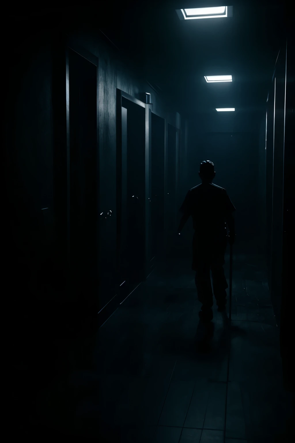A guy, a hotel workers, cleaning the basement, a hidden door in the corner, a large black box with strange symbols inside, dark moody lighting, cinematic angle, hyperrealistic, unreal engine, 8k, highly detailed, dramatic lighting, chiaroscuro, dramatic shadows, photorealistic, rich textures, intricate details, complex composition