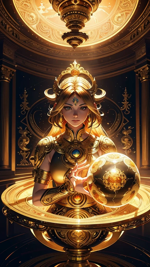 beautiful detailed golden halo,8 golden spheres surrounding the halo,each sphere represents a superpower emotion,highly detailed fantasy digital art,cinematic lighting,vibrant colors,intricate design,masterpiece,8k,photorealistic