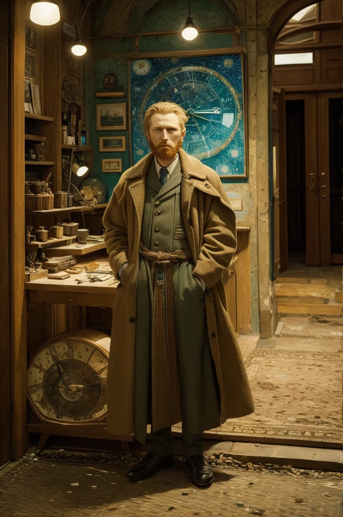 Generate Van Gogh model image surrounded by clocks 
