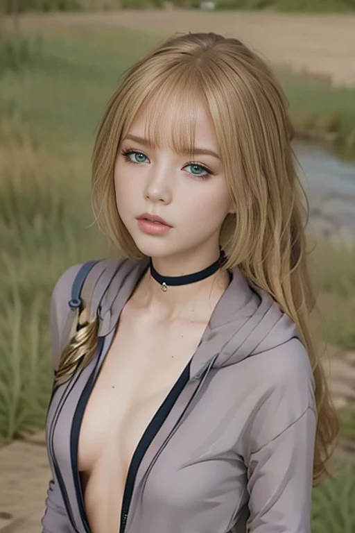 blonde, Golden Locks Hair, ((Small head and face))、detailed freckles, blue eyes, Very slim, Posing with the London River in the background, modeling, Burberry Turtleneck, Burberry trench coat, Burberry Scarf, whole body, image, Realistic and highly detailed photos captured in stunning Ultra HD, 8K resolution, 