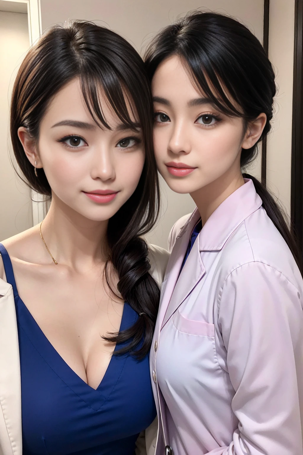 Realistic cosmetic doctor、Stunningly beautiful、Doctor's white coat, Collared shirt、(quality、8K、32k、masterpiece、North African Trade Zone:1.3)、Ultra-high resolution,(Reality:1.4),Original Photography, Detailed face,,Beautiful hair, ((Doctor style)),,((Leg length)), (Thigh gap:1.5), , Black tight skirt、 Natural Makeup,, full、Inside the hospital, Detailed background, perfect ligthing, Depth of Field, Beautiful shadow gradient,Stethoscope ,