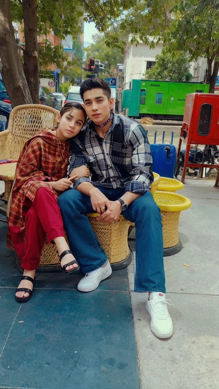 Realistic young boy and girl