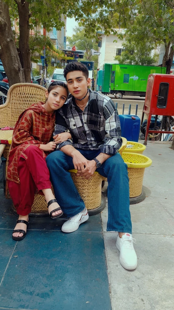 Realistic young boy and girl