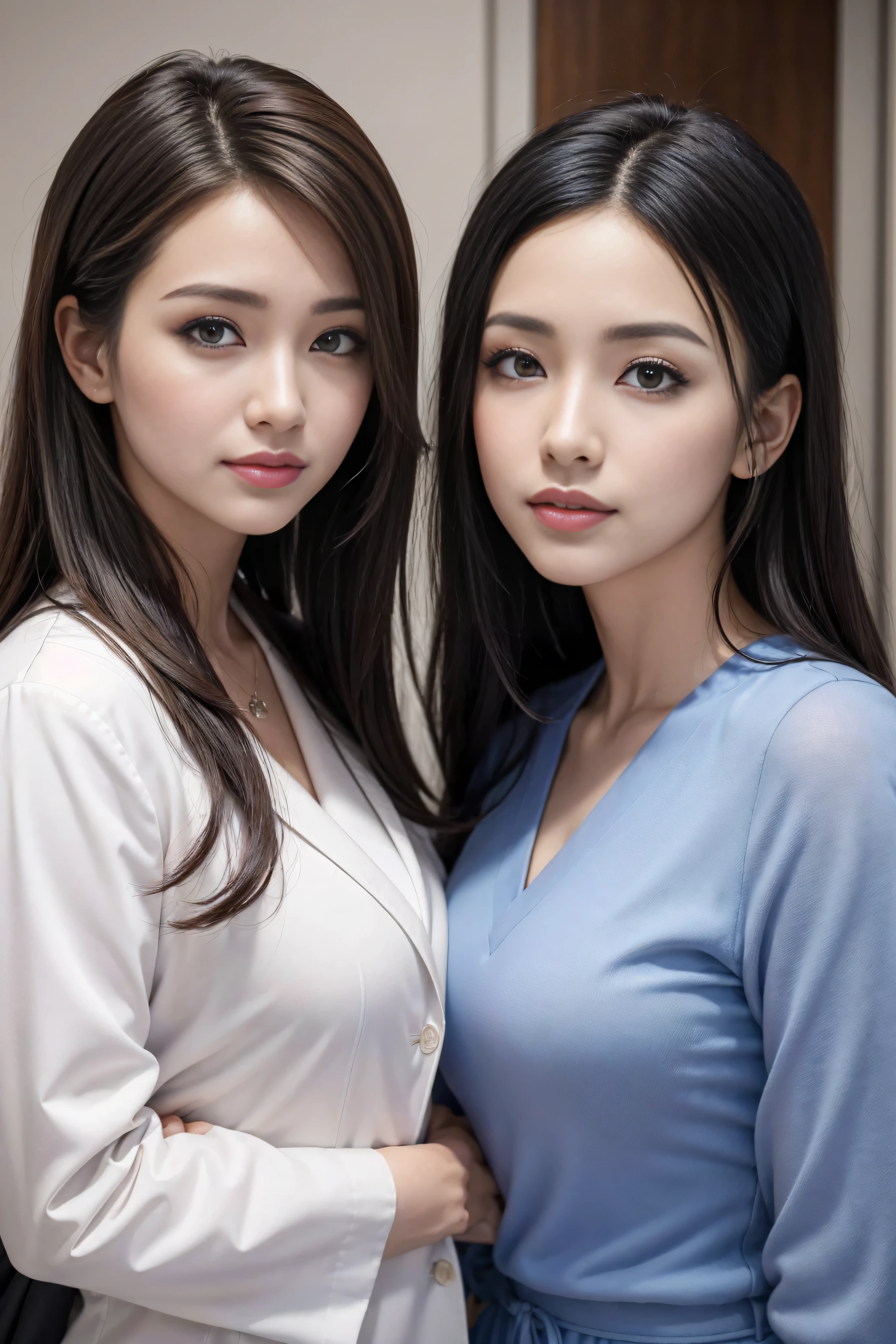 Realistic cosmetic doctor、Stunningly beautiful、Doctor's white coat, Collared shirt、(quality、8K、32k、masterpiece、North African Trade Zone:1.3)、Ultra-high resolution,(Reality:1.4),Original Photography, Detailed face,,Beautiful hair, ((Doctor style)),,((Leg length)), (Thigh gap:1.5), , Black tight skirt、 Natural Makeup,, full、Inside the hospital, Detailed background, perfect ligthing, Depth of Field, Beautiful shadow gradient,Stethoscope ,