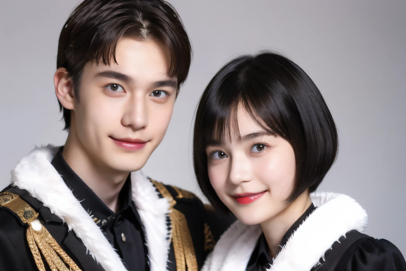 248 (An 18-year-old female and an 18-year-old male), (short hair),kind, lipstick, Finnish national costume, smile