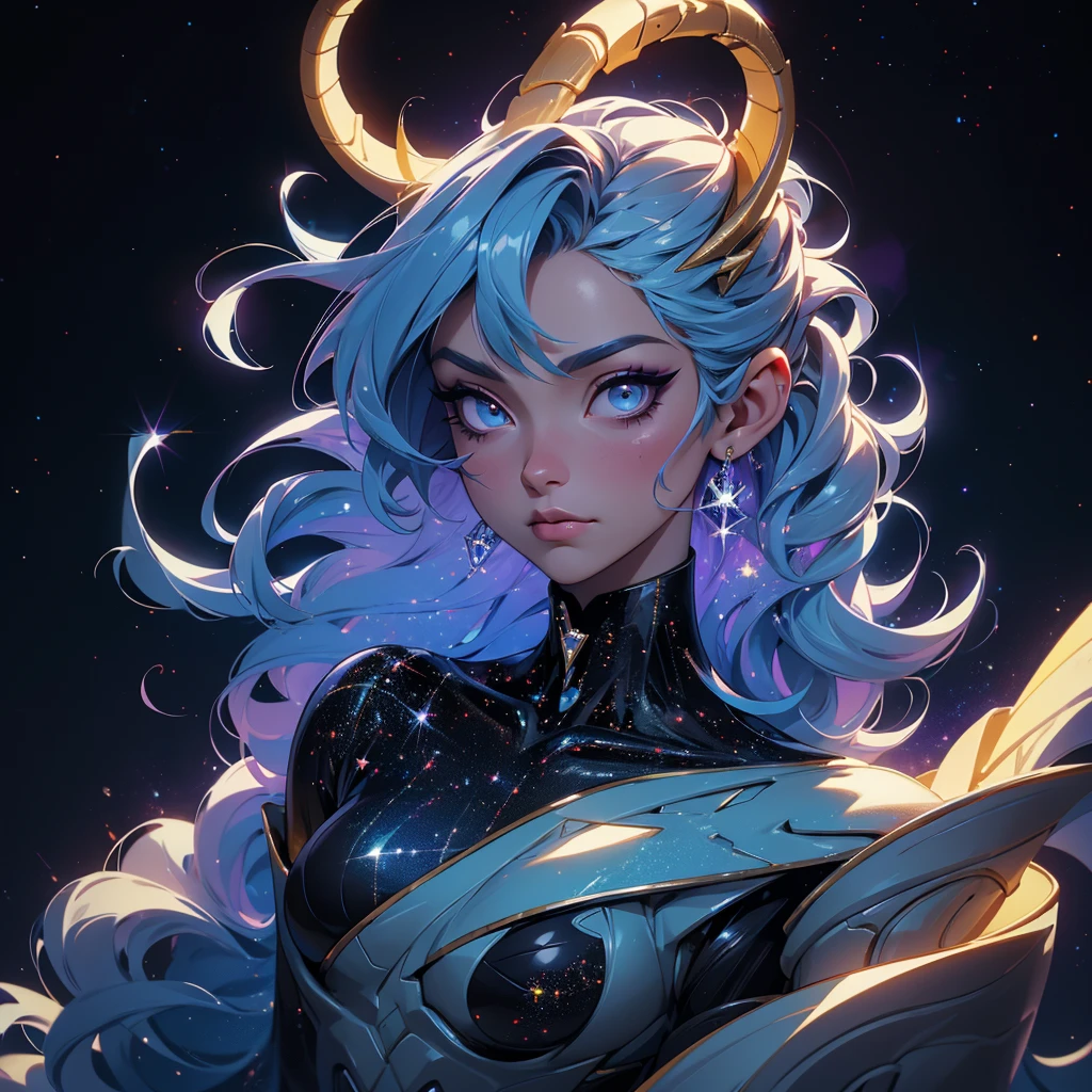 A space dragon sitting at the edge of the universe, lonely, sad, void, stars, the stars mixed in the sea, a sea of stars, ethereal woman, Blue and purple hair , space buns, space outfit, white black and gold outfit, golden dragon horns and tail, space outfit, space suit, mass effect suit, perfectly drawn face, black dress, stars detailed background, prismatic lighting, glitter, whole body, walking on the stars with crystal shoes A beautiful dragon humanoid woman with space hair of variant shades of blue and purple with space buns in hair , Golden scanes on the face and shoulders, Anime, 4k, Beautiful woman with a golden dragon tail and horns, Space hair, Floating in space, Vintage space Attire, floating through space, dancing, havign fun, Space Witch, Witch, Older woman, Toned physique, full body