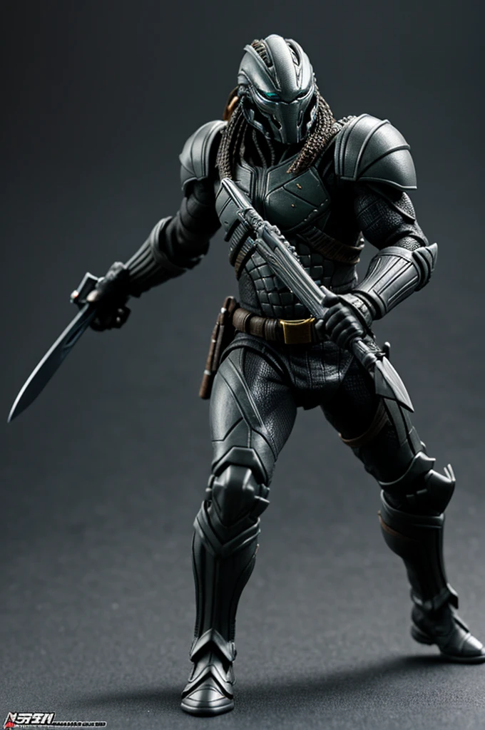 Predator 3D figure with gray skin spear weapon. And black without his helmet in battle mode