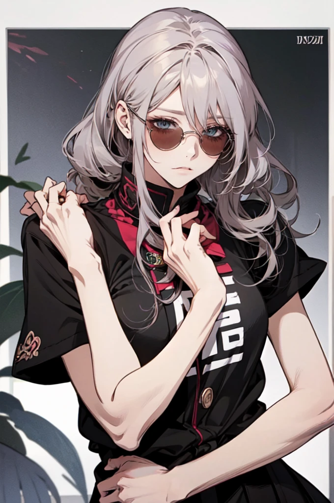 Wear sunglasses、Anime girl with a newspaper in front of her, Young woman anime visual, Cute girl anime visuals, style of madhouse anime, Gray-haired少女, Anime atmosphere, junko enoshima, Gray-haired lady, perfect Gray-haired girl, Gray-haired, Aesthetic award winning anime, Anime Styleに, Anime Style, Anime characters、In a completely different expression
