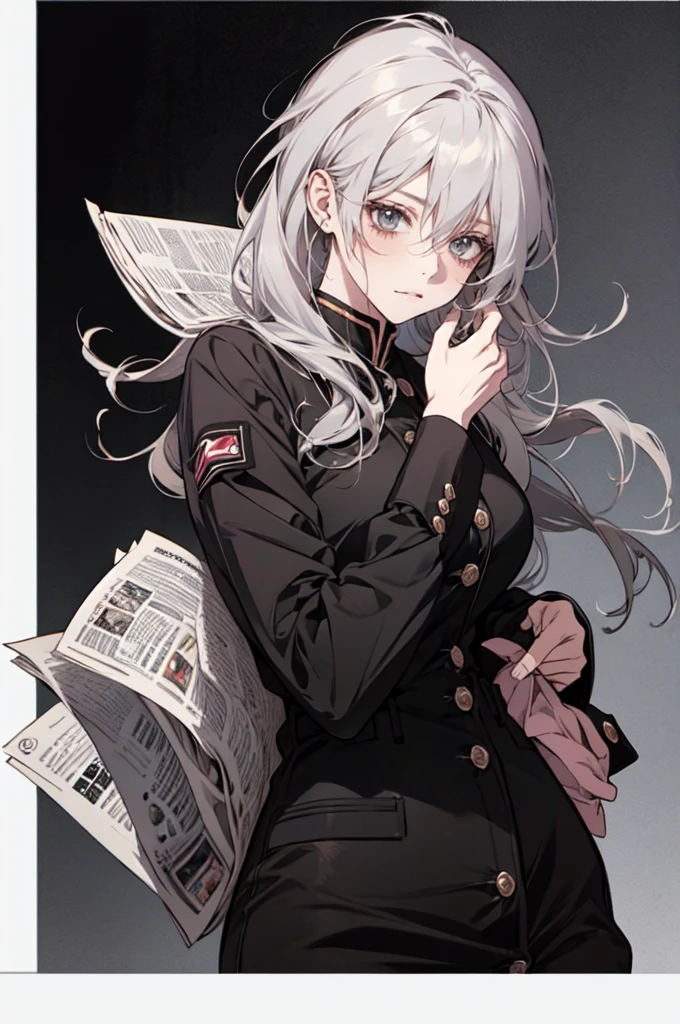 Wear sunglasses、Anime girl with a newspaper in front of her, Young woman anime visual, Cute girl anime visuals, style of madhouse anime, Gray-haired少女, Anime atmosphere, junko enoshima, Gray-haired lady, perfect Gray-haired girl, Gray-haired, Aesthetic award winning anime, Anime Styleに, Anime Style, Anime characters、In a completely different expression