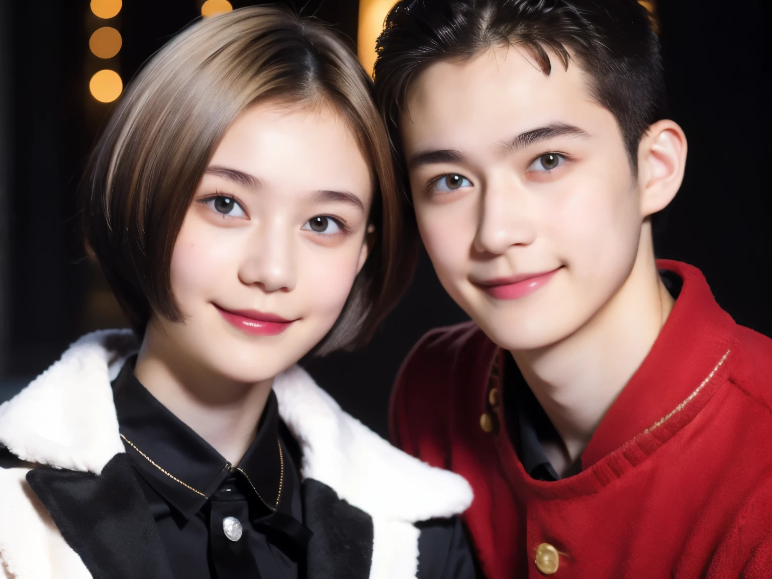 248 (An 18-year-old female and an 18-year-old male), (short hair),kind, lipstick, Finnish national costume, smile