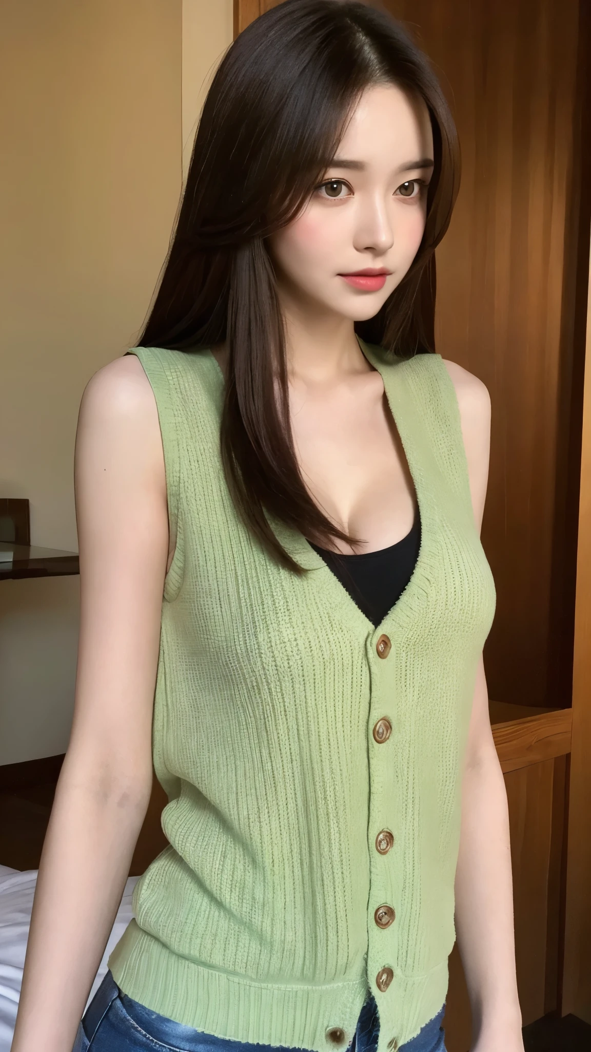neat college girl、petite person、Outside the field、(Slimed、small tit、flat boobs、small tit)、Photorealsitic、detaileds, Skin Texture, ultra-detailliert、Delicate and sexy collarbone、A smile、Super Detailed Face、Detailed lips、A detailed eye、二重まぶた、18years old girl、((Nipple bumps、Wet ,no clothes ))、Standing、Bun hair,show full body,