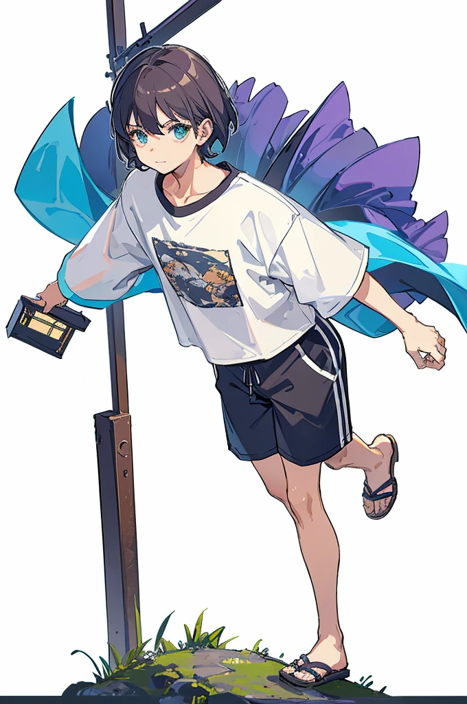 a man in a listrado shirt and shorts stands in front of a white background, sentido, pele bronzeada, camiseta e shorts, trend in r/moda urbana, estilo medo de deus, roupa casual, 1505, vestindo shorts e camiseta, este estilo de conjunto, with prison clothing, listrado, moda urbana, 1 5 0 4, 1 4 8 0 s