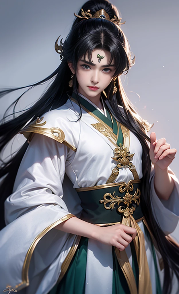 ((Best quality)), ((masterpiece)), (detailed), ((perfect face)), ((halfbody)) pretty face,15 year old boy, teen boy, perfect proportions , Shen Qingqiu character , long black hair, boy version , detailed background, ，High ponytail ,have sports a cinnabar mole ，Wear a Hanfu robe，Shen Qingqiu is an extremely elegant man with scholarly air. Shen Qingqiu is an extremely elegant man with scholarly air,1boy