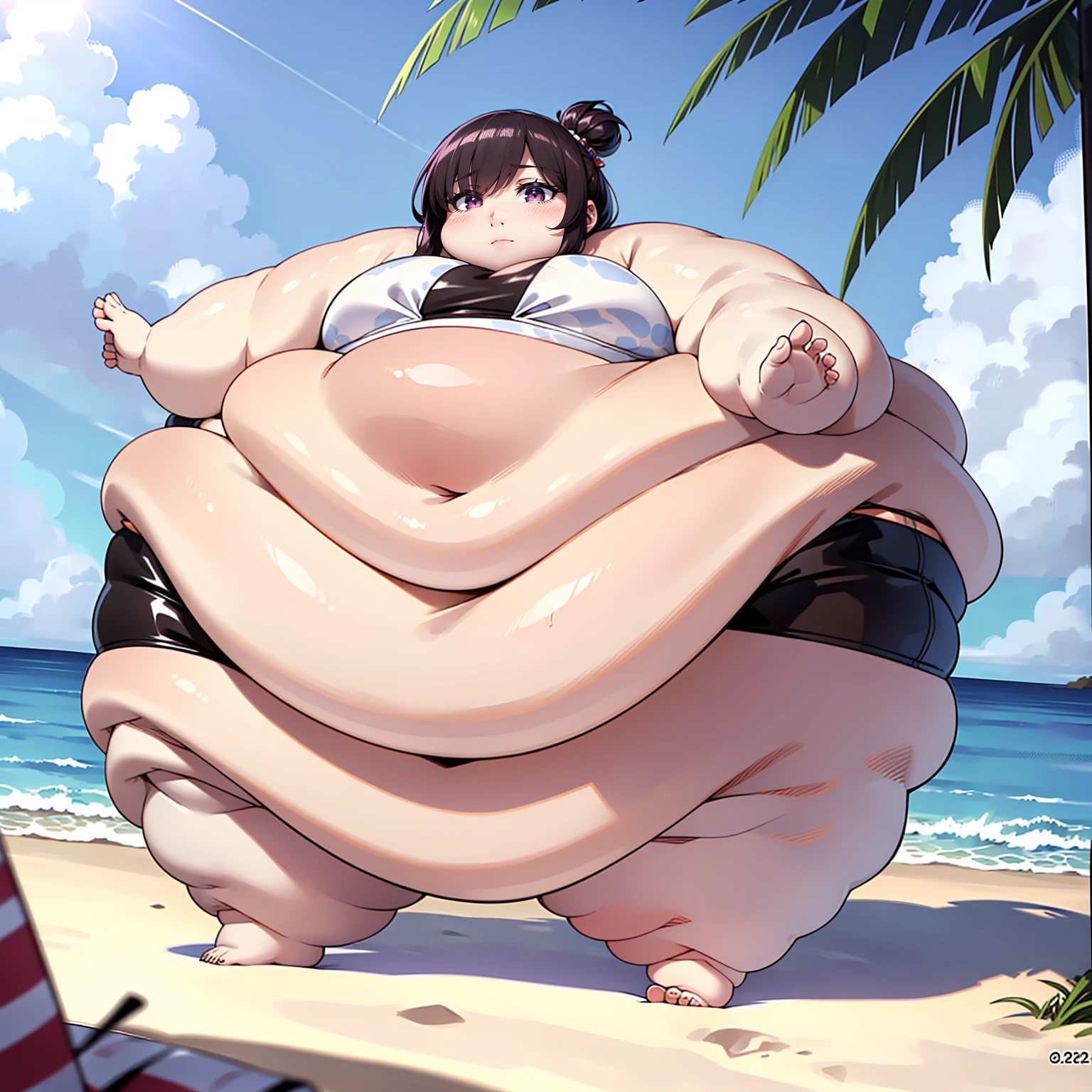 (((Little baby))), (((small body))), (((Chibi))), (((obese, overweight))), (((Perfect hands and perfect feet))), (((on the beach))),