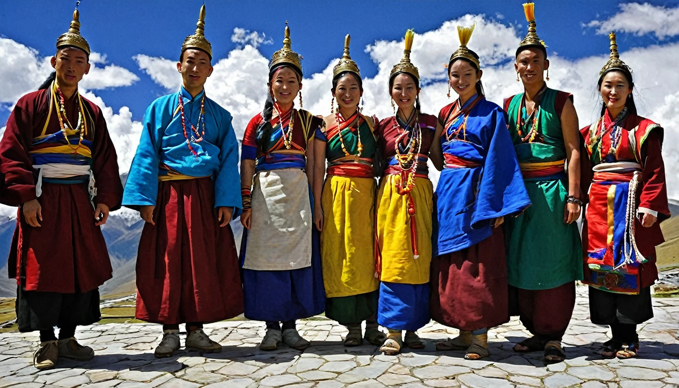 Young men and women in Tibetan costumes