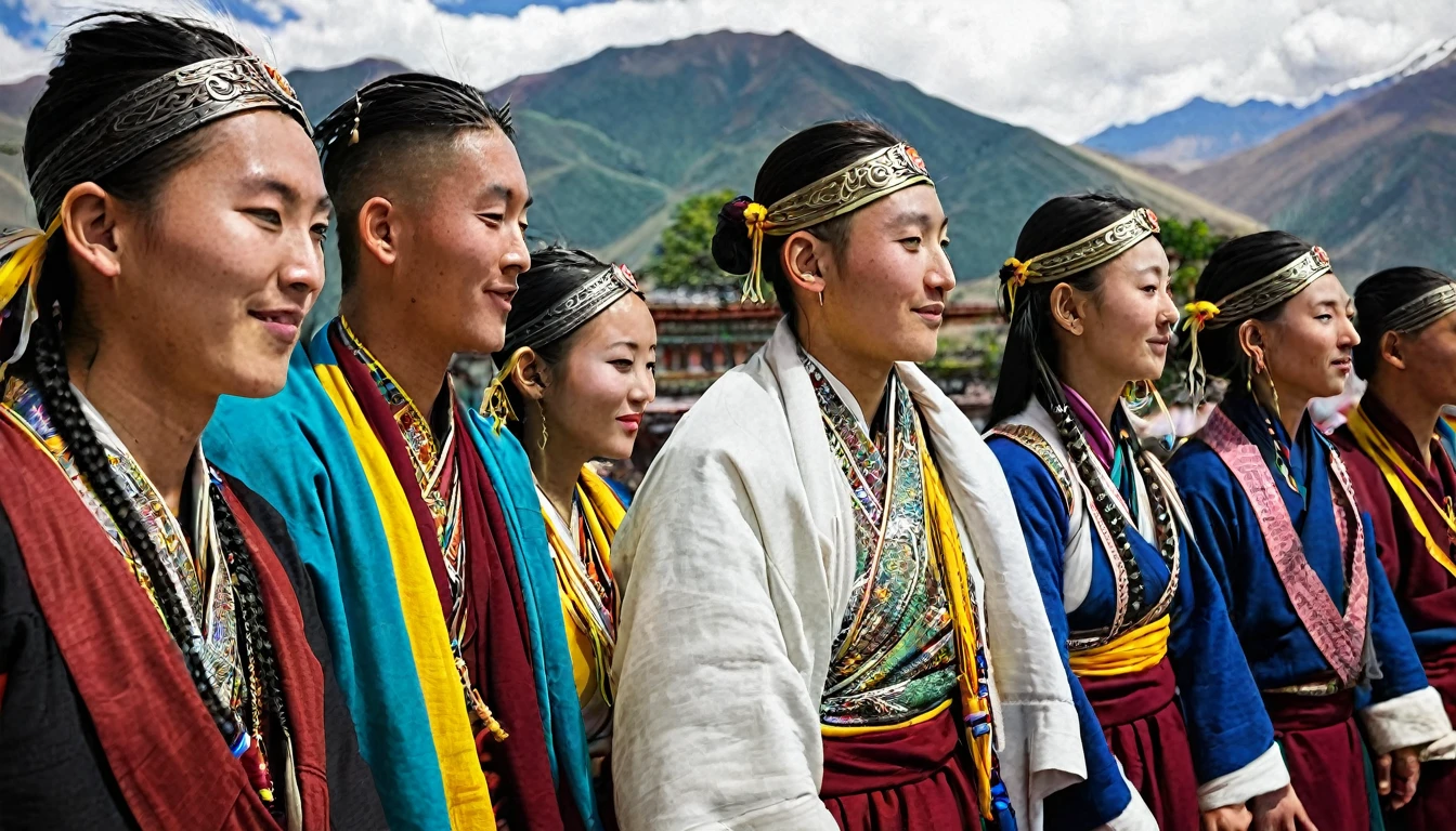 Young men and women in Tibetan costumes