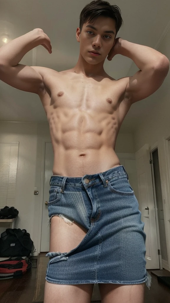 there is a man taking a photo, slim photo, 18 years old, perfect body, shirtless, 1 , by :5 sexy: 7, with abs, tommy 1 6 years oldmely hot and sexy, 2 2 years old, cut half tight sexy denim mini skirt, 21 years old, 2 3 years old