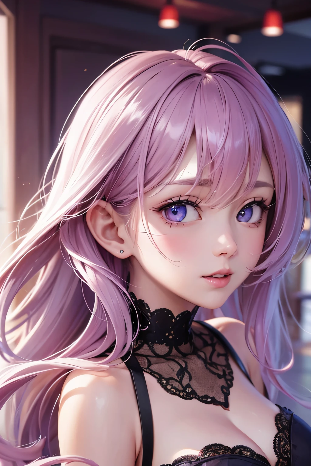 masterpiece,highest quality, Very detailed, High resolution, expensive resolution, High resolution, 4K, 8k, unity 8k wallpaper, Very detailed CG, masterpiece, 2D, 3D, Beautiful details, depth, Fine texture , highest quality: 1.3, Fully focused, Crispy.skin, .he,
Very cute anime girl 、idol, Large Breasts、Pink medium-long hair wearing expensive , Mole under the eye, looking at the viewer , expensive , blush, Mole, Lips parted, Pink Eyes, Heart-shaped choker smile