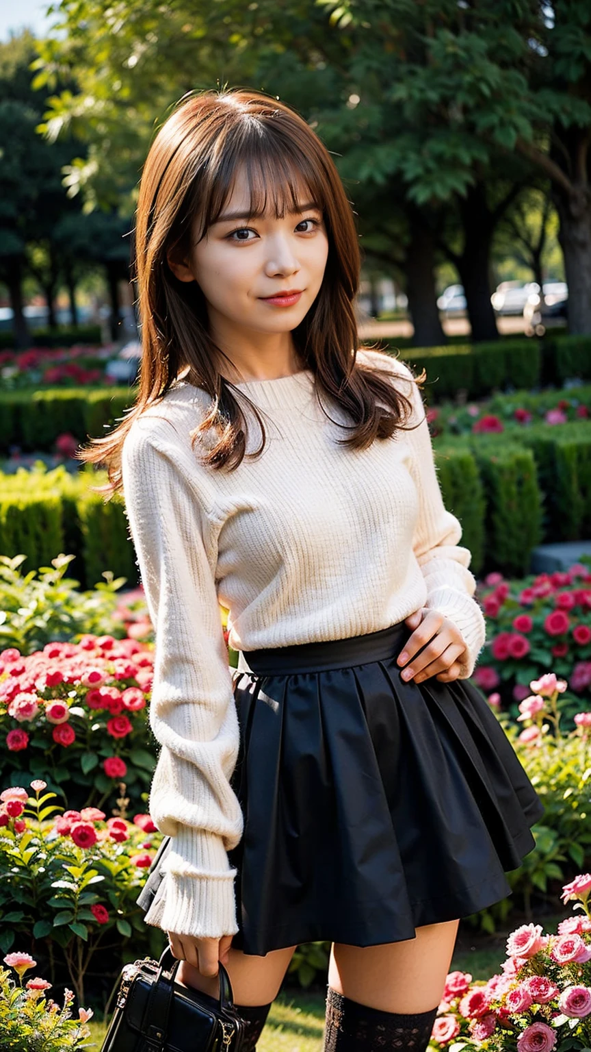 (8K、RAW Photos、Highest quality、masterpiece:1.2)、(Realistic、Realistic)、1 Girl、((Pink dress、Frills、See-through、Black tights、mini skirt、boots、Chest open、whole body、garden、View from the front、Looking into the camera、Stand with one hand on your hip))、