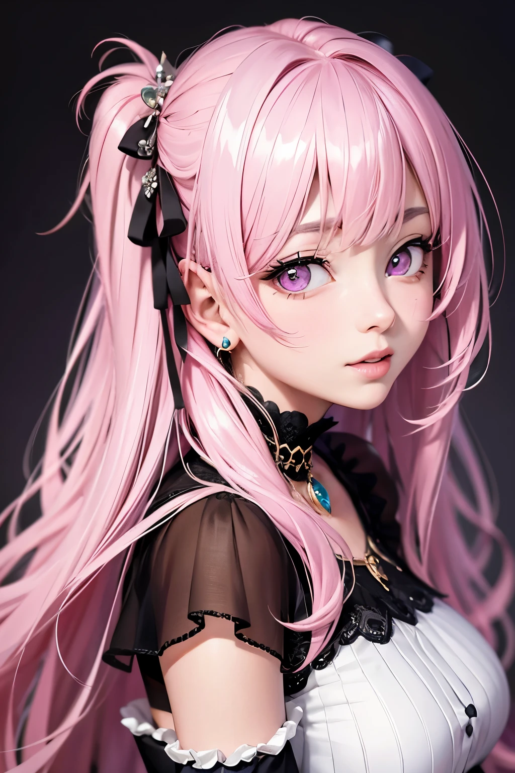 masterpiece,highest quality, Very detailed, High resolution, expensive resolution, High resolution, 4K, 8k, unity 8k wallpaper, Very detailed CG, masterpiece, 2D, 3D, Beautiful details, depth, Fine texture , highest quality: 1.3, Fully focused, Crispy.skin, .he,
Very cute anime girl 、idol, Large Breasts、Pink medium-long hair wearing expensive , Mole under the eye, looking at the viewer , expensive , blush, Mole, Lips parted, Pink Eyes, Heart-shaped choker smile