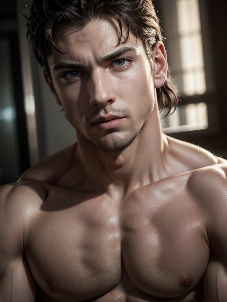 a muscular, well-endowed, sexy man, detailed face, beautiful eyes, highly detailed skin, soft skin, athletic body, dramatic lighting, cinematic composition, extremely detailed, photorealistic, 8k, masterpiece, big dick 
