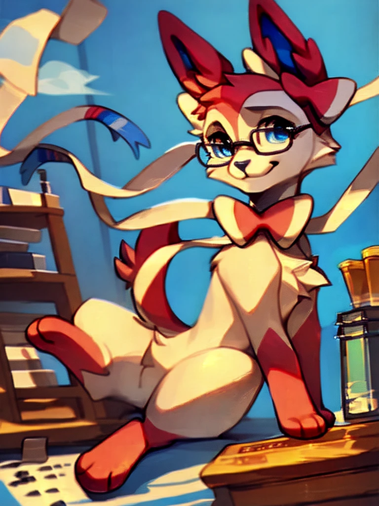 score_9, score_8_up, score_7_up, score_6_up, score_5_up, score_4_up, solo, Sylveon, feral, fluffy fur, one tail, slim body, sitting, eyeglasses, background, chess, chessboard, coffee shop, smile 