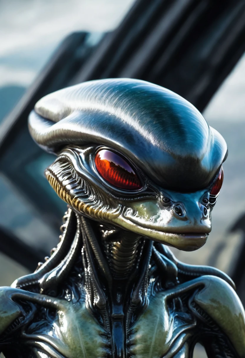 (((Extreme close-up Xenomorph Alien the eighth passenger fusion toad hybrid surreal and cinematic images Color Splash images)),(((Front Images)))