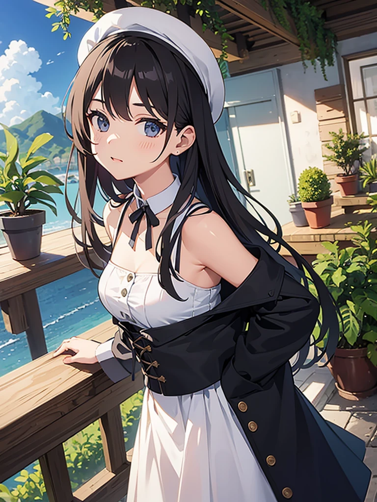 Background with potted pine plants