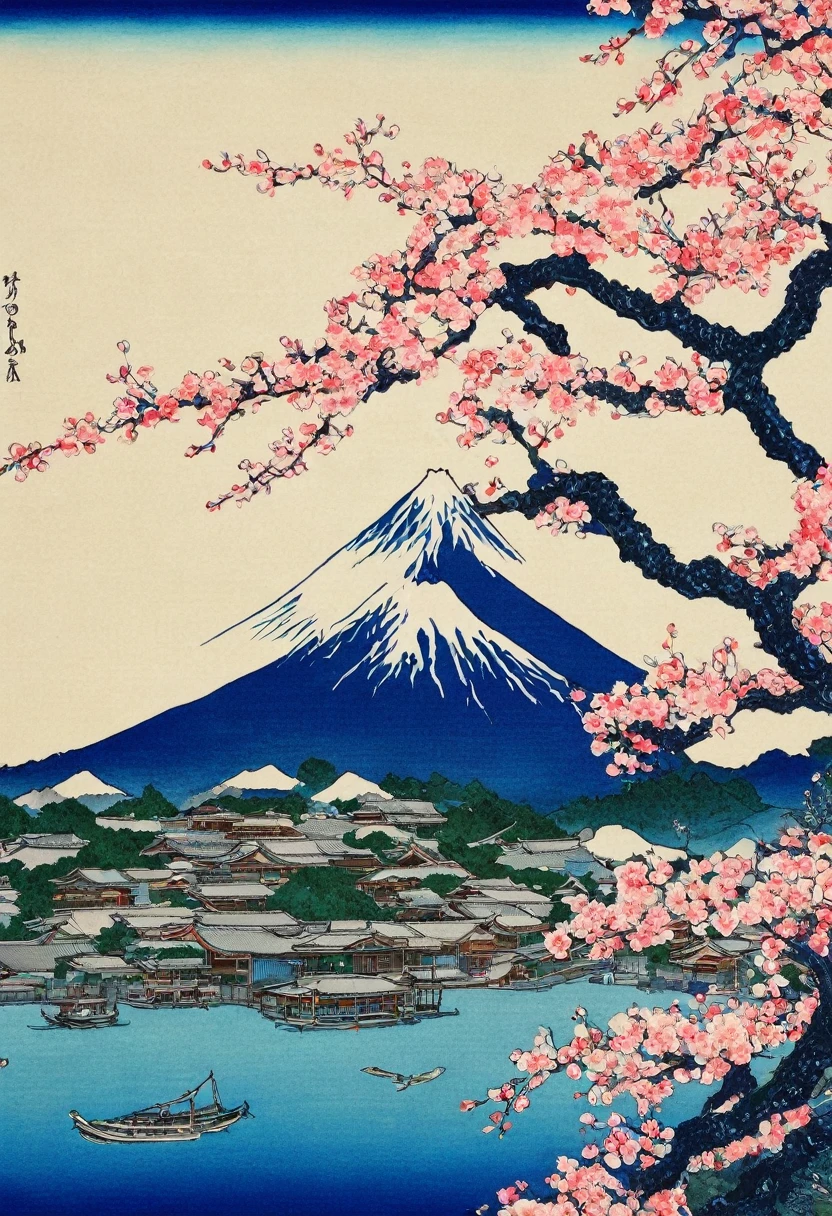 cherry blossomonochrome、Ukiyo-e