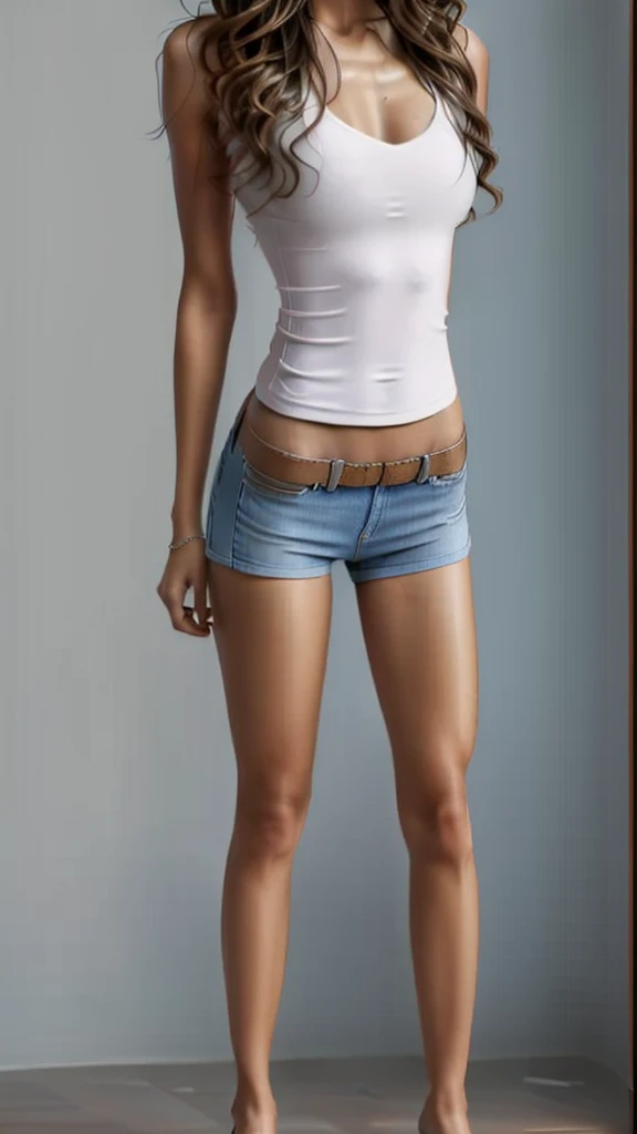 A beautiful girl wearing shorts.
