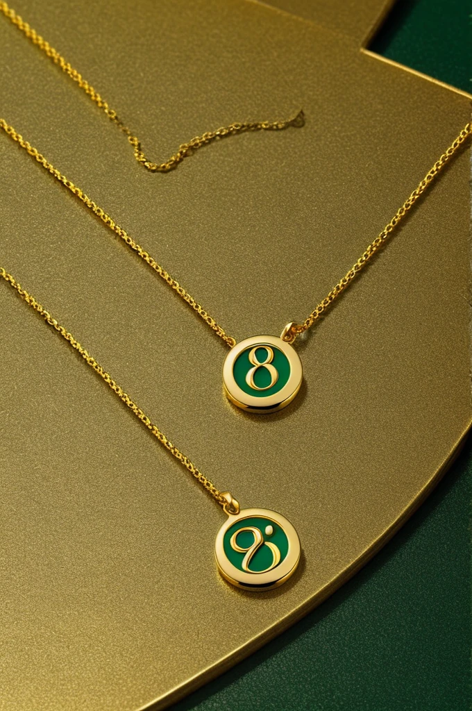 Create the logo of a jewelry business with the number 8, colors in gold and green and also attractive visual elements in jpg format