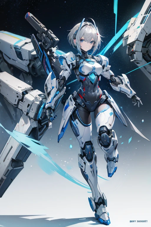 Female Android　Girl　masterpiece　Gray Hair　short　Blue armor　high school girl　Mechanical Combatant　whole body