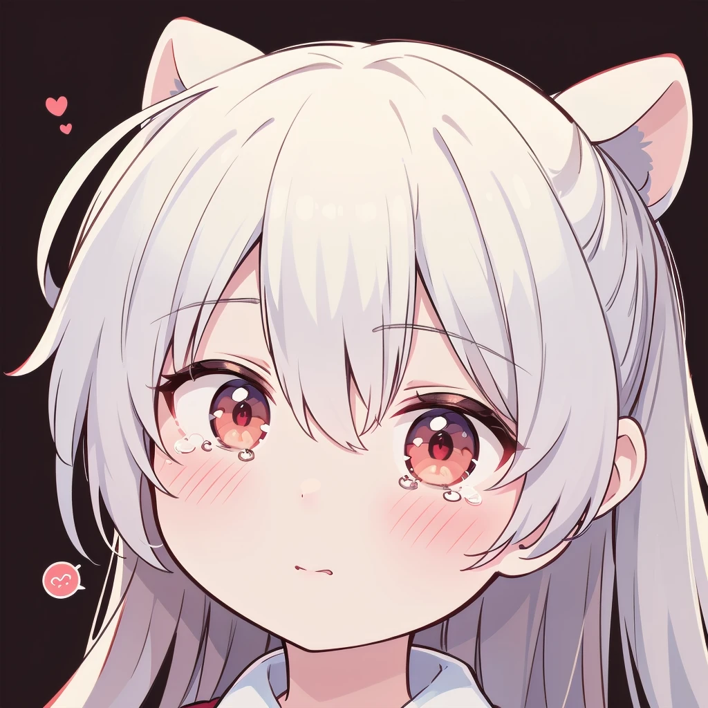 超A high resolution,(best quality,highres,masterpiece:1.2), white hair,1girl,soft lighting, red eyes, warm color tones, perfect lighting, chibi, red cheeks, simple background, crying, emoji, emotional