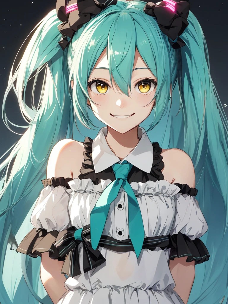 hatsune miku, yandere, cute, cat ears, smiling, yellow eyes