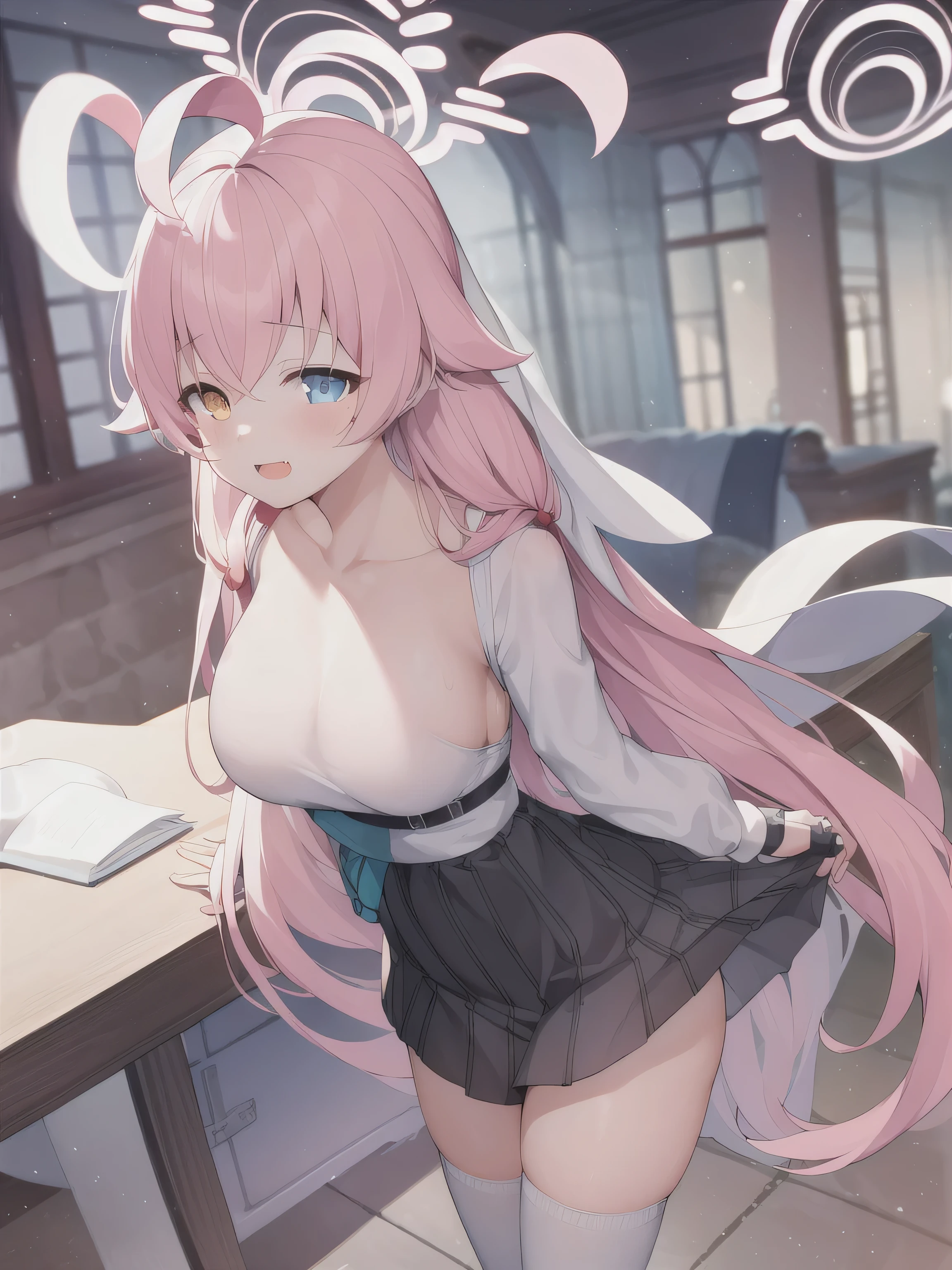 A girl,long hair, bangs, Pink hair, Hair between the eyes, s eyes,blue eyes:(1.5), (Large Breasts:1.2),
rest clavicle, Wedding dress,Veil,wedding,White dress,Flowers,Broken skirt,White socks,Tights,White knee socks,
looking at viewer, whole body,
indoors, church,Standing,Standing,
rest (masterpiece:1.2), best quality, high resolution, Unity 8k Wallpaper, (illustration:0.8), (Beautiful and delicate eyes:1.6), Extremely detailed face, Perfect lighting, Extremely detailed CG, (Perfect hands, Perfect anatomical structure),