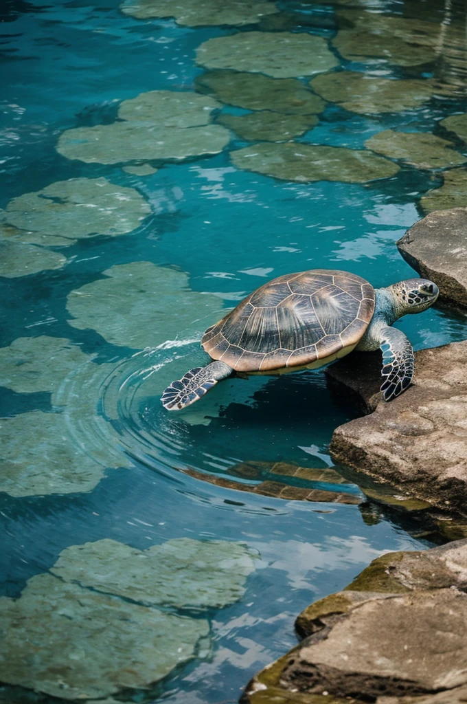 Turtle on two feet, color blue, spitting water