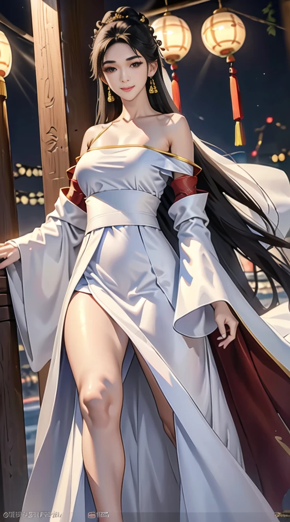 highest quality、Sentai Hero、slim body shape、Woman with semi-long black hair、sharp eyes、small breasts、white shrine maiden's robe、red obi、fighting pose、The background is buildings at night