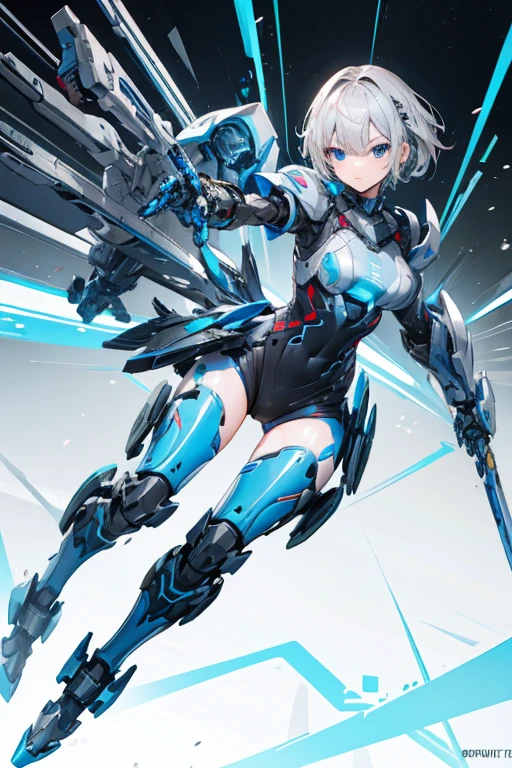 Female Android Girl masterpiece Gray Hair short Blue armor high school girl Mechanical Combatant whole body disarmament