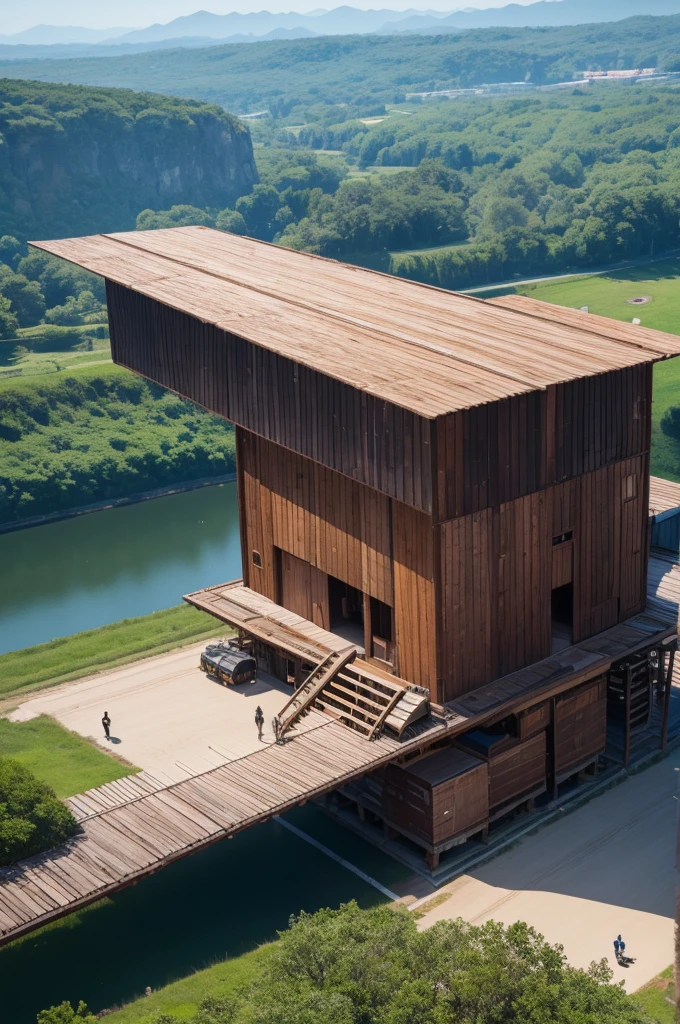 A wooden box of 133,35 meters long 22,5 meters wide 13,35 meters high