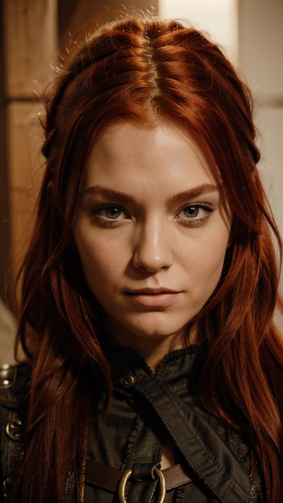 Image of the face of Namy, the red-haired pirate character from One Peice, if she were human