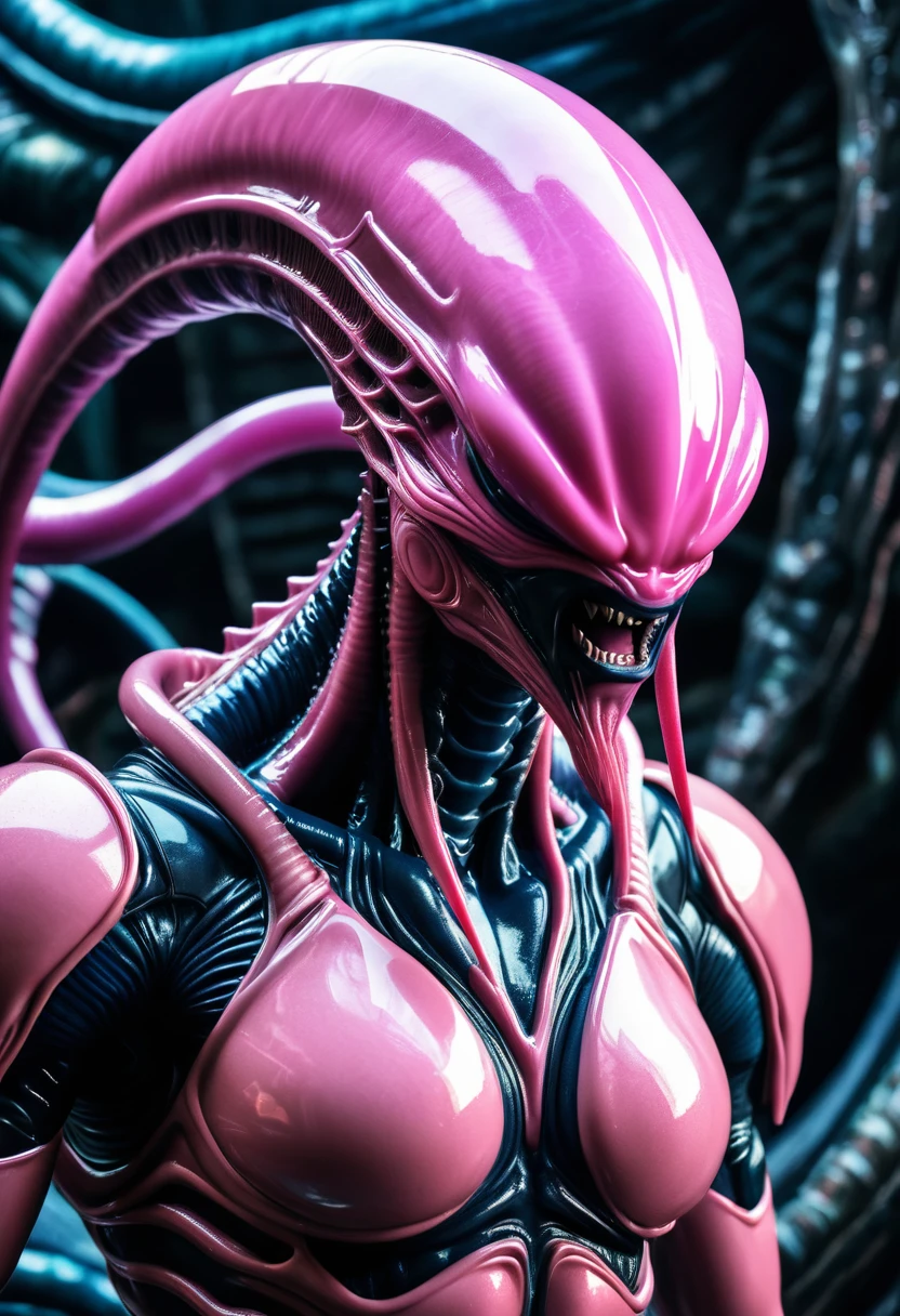 (((Extreme close-up Xenomorph Majin Buu hybrid surreal and cinematic images Color Splash images)),(((Front Images)))